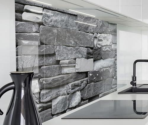 timalo Spritzschutz Wand für Herd, Küche Küchenrückwand Glasoptik | Acryl Glas 2mm | Glasrückwand Acrylglas Wandpaneele Rückwandschutz Platte | 100x50cm Bruchstein Steine grau
