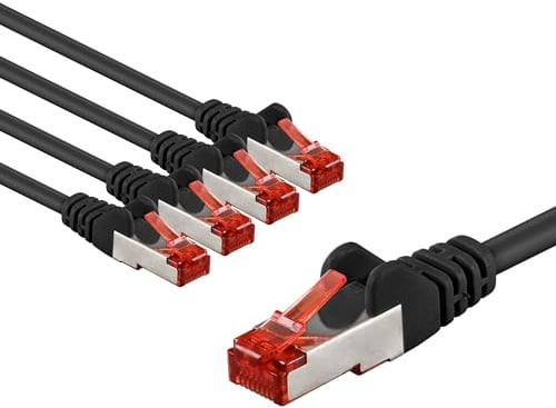 goobay 65974 CAT6 Netzwerkkabel im 5er Set/Patchkabel geschirmt S/FTP/CU Ethernet Kabel, PiMF, LSZH/Cat 6 Kabel mit 10Gbits / Schwarz / 5x 1m