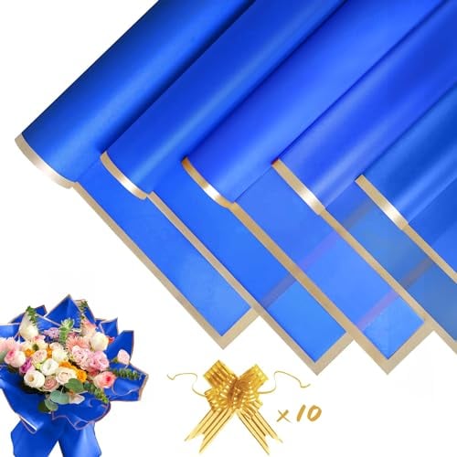 20 Blatt Blumenstrauß Geschenkpapier - Wasserdicht Wrapping Paper, Blumen Papier mit Band, Blumenpapier für Geschenkverpackungen, Blumen, Kunst und Handwerk (Blau, 58x58cm)