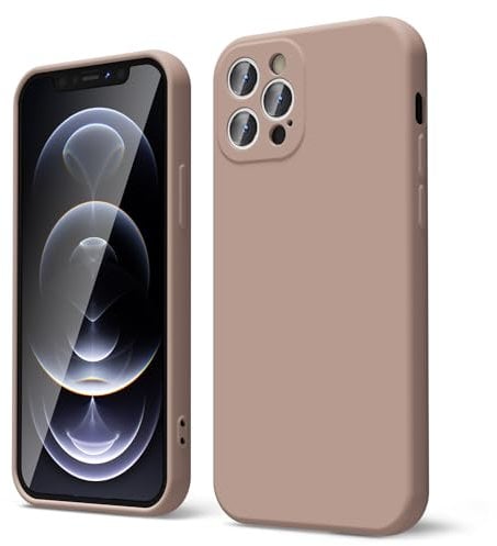 oakxco for iPhone 12 Pro Max Case Liquid Silicone, Soft Rubber Gel Elegant Aesthetic Basic Simple Cover, Cute Thin Slim TPU Matte Solid Color Plain Smooth Case for Women Girl, Brown Khaki