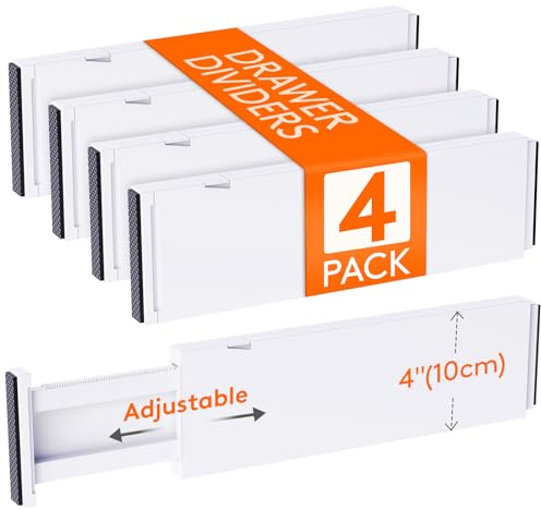 Lifewit 4 Set Schubladentrenner für Innenlänge 34–50cm & Höhe>10.5cm Schubladen, Verstellbar Schubladen Trenner Organizer Ordnungssystem für Küche/Bestecken/Kleiderschränke/Schreibtisch, Weiß