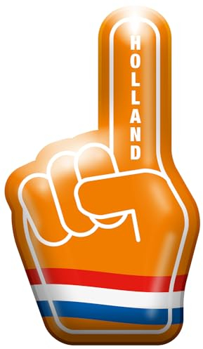 Folat 24283 Orange Niederländisch Kingsday Fußball-Europameisterschaft - Aufblasbare Hand - 'Holland' - Orange - 15,4 x 15,8 cm