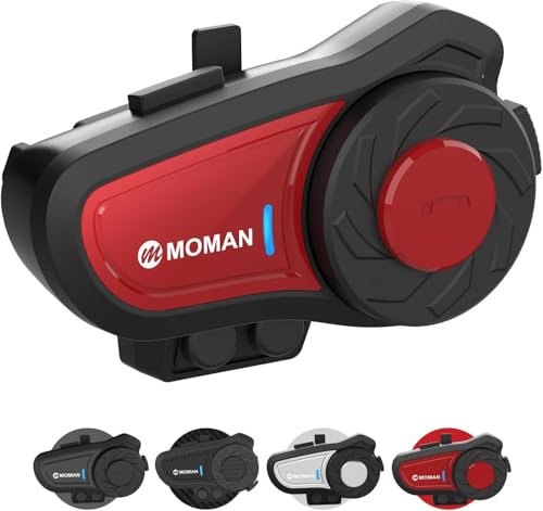 Moman Intercom Moto, H2 Pro【1 Unité Rouge】 Main Libre Moto Casque Système d'Interphone sans Fil 5.1 avec FM Radio Assistant Vocal AI Étanchéité IP65, Intercom-Moto-Interphone-Casque-Interphone