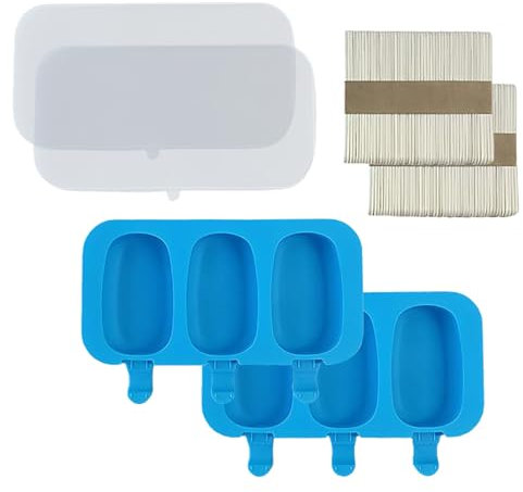 Juego de 2 Moldes de silicona para paletas caseras con tapa, sin BPA, moldes para paletas de hielo, para hacer pasteles, helados, paletas de helado, fácil liberación, con 100 palitos de paletas
