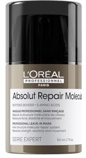 L'Oréal Professionnel Leave-In für strukturgeschädigtes Haar, Zur molekularen Tiefenreparatur, Mit Peptidbondern und 5 Aminosäuren, Hitzeschutz, Serie Expert, Absolut Repair Molecular, 50 ml