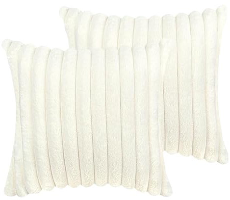 FDEETY Gestreifte Kunstfell Kissenbezüge Plüsch Kissenhüllen Samt Dekokissen Bezug Weich Zierkissenbezug 45x45cm