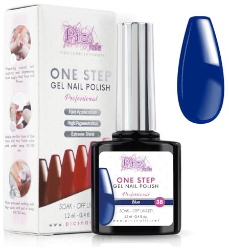 One Step Gellack Nagellack UV/LED One Step 12 ml - Blau - Gel Für Glänzende Nägel Mit oder Ohne Basis und Top Coat