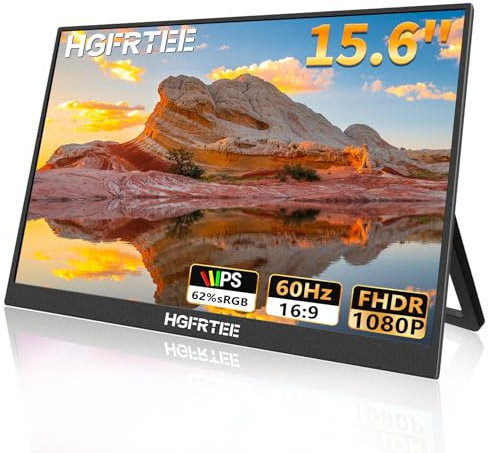 HGFRTEE Monitor Portatil 15.6 Pulgadas 1080P FHD IPS Pantalla Portatil Monitor Portátil de Viaje para Portátil Móvil con Soporte,USB-C HDMI Segunda Pantalla Externa para portátil/Pc/Mac/Xbox/Teléfono