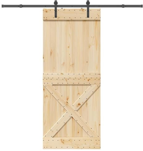 Schiebetür mit Beschlag 95x210 cm Massivholz Kiefer, LAPOOH Zimmertür, Eingangstür, Innentüren, Wohnungstür, Nebeneingangstür, Terrassentür - 3332758