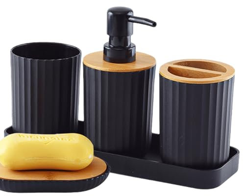 Juego de accesorios de baño, accesorios decorativos de baño de 5 piezas, soporte para cepillo de dientes, vaso para cepillos de dientes, dispensador de jabón, jabonera, bandeja de maquillaje,