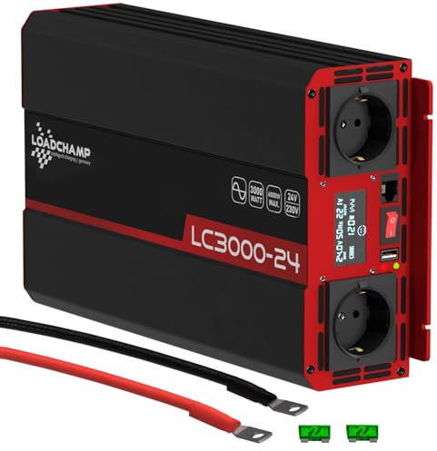 LOADCHAMP Wechselrichter 24V 3000W Reiner Sinus Spannungswandler Inverter