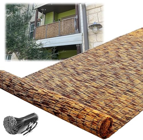Genérico Valla Caña Seto Pantalla Privacidad Jardín Estera Marrón Exterior Cerca Decorativa Autoinstalable Rollo Bambú para Barandillas Resistente A Lluvia Y Viento