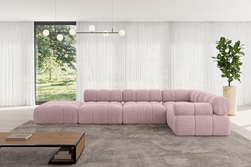 ALTDECOR Modulares Sofa Ecksofa in L-Form Corner modular Sofa Eckcouch Couch Wohnlandschaft Cauchsofa Polstersofa Felto-L2-380x190x70 cm Rosa