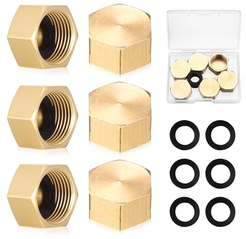 6 Pz Tappo per Tubo in Ottone con Filettatura 3/8 Femmina, Tappo in Ottone Filettatura Interna da 3/8 Pollice, Tappi Ciechi Esagonale, Tappi di Chiusura Filettati per Tubo Acqua Giardino
