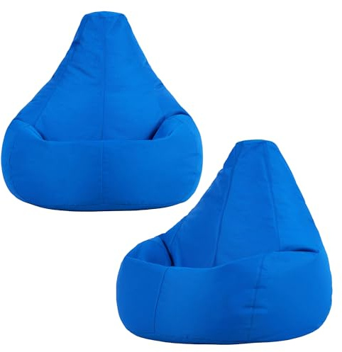 Bean Bag Bazaar Gaming Bean Bag with Filling Included, 2 Pack, Blue | Made in the UK, Adult Beanbag, Durable Water-Resistant Fabric, Comfy Chair for Indoor and Outdoor Use