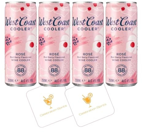 West Coast Cooler Rose 4 Pack Cans | 2x Celebration Spirits Premium Beer Mats