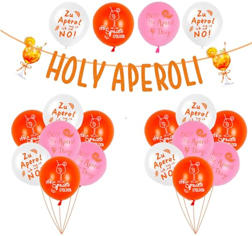 Aperol Deko, Aperol Orange Girlande, Aperol Deko Ballons, Aperol Banner Glitzer, Aperol Spritz Geschenke für Geburtstag JGA Sommer Karneval Hawaii Strandparty (Orange)