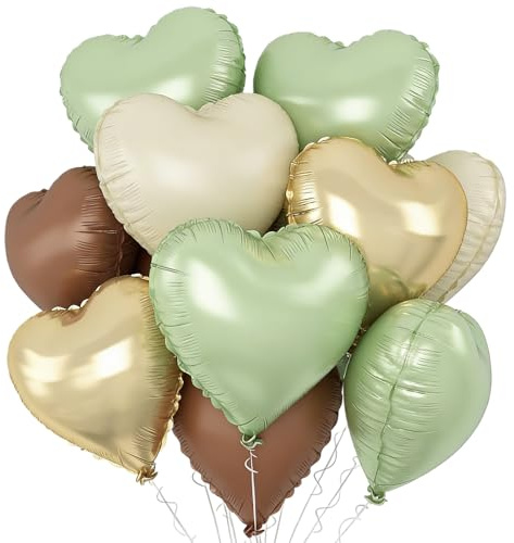 Herz Folienballon,18 Zoll Herzluftballons Beige Gold Braun Grün,Creme Gold Herzballons Hochzeit,Herz Luftballon Helium Herzform Folienluftballon für Geburtstag Valentinstag Verlobung Muttertag