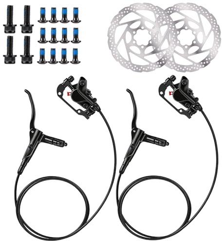 MTB Hydraulic Disc Brake Set, Front 800mm Rear 1450mm Aluminum Alloy Hydraulic Disc Brake for Mountain Bike, Road Bike, Bicycle Oil Pressure IS/PM Universal Adapter 160mm Rotor with Fixing Screw