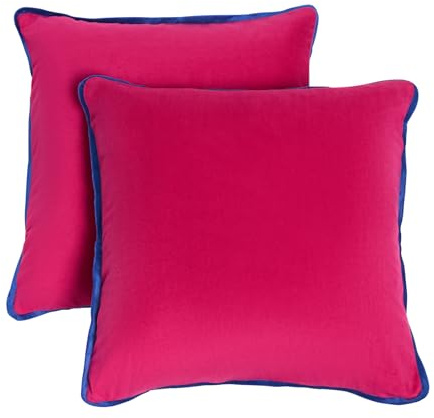 OHS Piped Edge Cushion Covers 45 x 45 Set of 2, Gifts for Women Matte Velvet Cushion Covers Decorative Throw Pillow Cover with Invisible Home Decor for Sofa Bedroom Living Room, Hot Pink/Blue