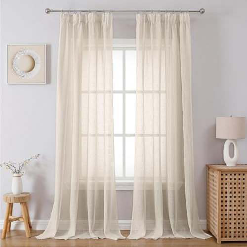 CUCRAF Gardinen mit Kräuselband H245 x B140 cm Transparent für Fenster Vorhänge Küche Wohnzimmer Kinderzimmer Modern Schienensystem 2er Set