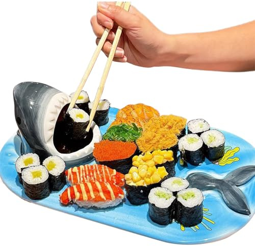 Platos De Tiburón | Bandeja Para Servir A Prueba De Lavavajillas Y Resistente A Arañazos - Fuente Sushi Cerámica Tiburón,para Empanadillas, Frutas, Fiesta, Cumpleaños, Hogar, Cocina y Restaurante
