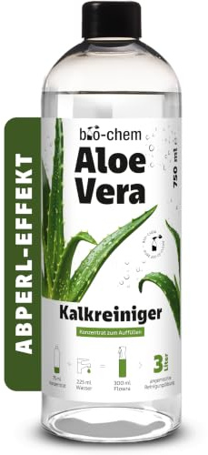 bio-chem Kalkreiniger starkes Konzentrat 750ml – Aloe Vera | Gegen Wasserflecken & Kalk | Lotus-Effekt | Bis zu 3L Reinigungslösung | für schwarze Amaturen, Duschkabinen, Badewanne usw.