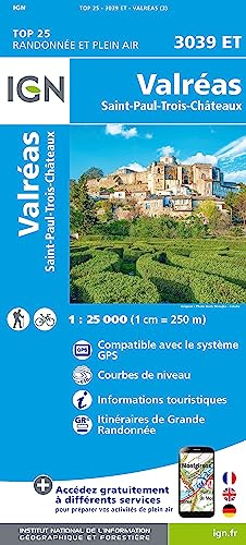 IGN Karte, Carte de randonnée (et plein air) Valréas (TOP 25)