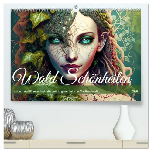 Wald Schönheiten (hochwertiger Premium Wandkalender 2026 DIN A2 quer), Kunstdruck in Hochglanz: Fantasy Waldfrauen Portraits mit Blättern Ästen Moos Wurzeln (CALVENDO Menschen)