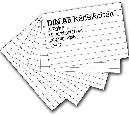 Karteikarten 200 Stück A5 weiß liniert