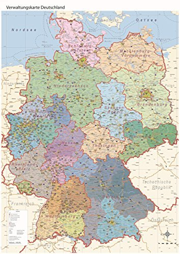 GeoMetro Deutschlandkarte (DINA0 84 x 119cm) Wandkarte/Poster in matt, 1:800.000, mit Bundesländer und Autobahnen