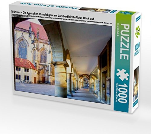 CALVENDO Puzzle Münster - Die typischen Rundbögen am Lambertikirch-Platz, Blick auf Lambertikirche | 1000 Teile Lege-Größe 64 x 48 cm Foto-Puzzle für glückliche Stunden