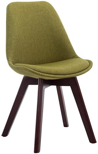 CLP Chaise Retro Design Borneo V2 Tissu I Chaise Visiteur Pieds en Bois Dossier Et Assise Ergonomique Chaise Scandinave I Couleur:, Couleur:Vert, Couleur du Cadre:Noyer
