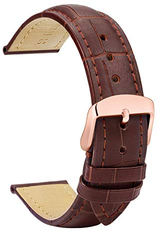 TStrap Montre Bracelet en Cuir 20mm - Bracelets de Montres de Veau pour Homme Femme - Bracelet de Montre Remplacement avec Boucle Or Rose – 14mm 16mm 18mm 19mm 20mm 21mm 22mm 23mm 24mm