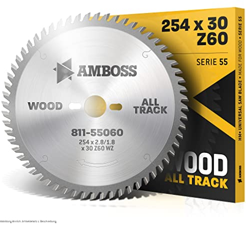 Amboss - HM Tischkreissägeblatt für Holz - Ø 254 mm x 2,8 mm x 30 mm | Geeignet für Bosch GTS 10 oder Metabo TS254 | Wechselzahn (60 Zähne)