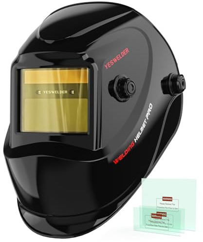 YESWELDER Auto Darkening Welding Helmet, Blue Light Blocking, 1/1/1/1 True Color Solar Powered Welding Hood with 2 Arc Sensors, Wide Shade 3.5/9-13 Welder Mask for TIG MIG ARC and Grind