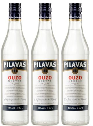 Ouzo Pilavas Nektar 3x 0,7l 40% Vol. | Milder Ouzo aus Patras | + 20ml Jassas Olivenöl
