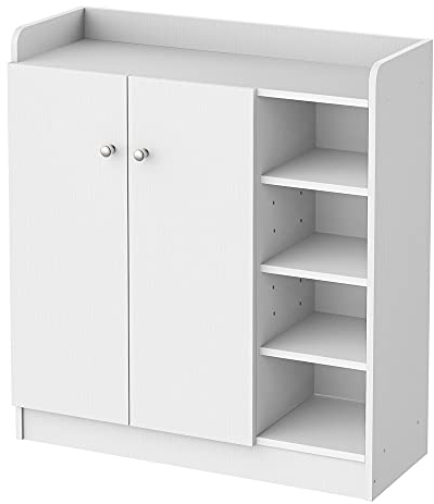 HOMCOM Shoe Storage Cabinet Two Doors w/Adjustable 4 Shelves Cupboard Footwear Rack Stand Organiser Hallway White