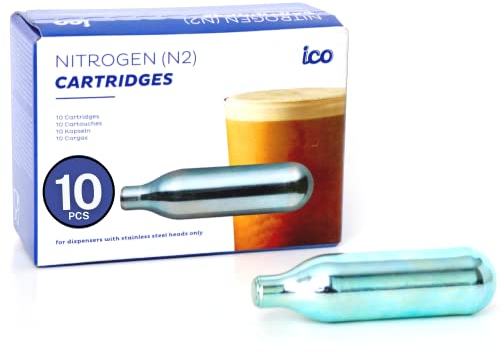 ICO Premium Stickstoff Kartuschen 10er Pack - N2 Kartuschen für Nitro Cold Brew Kaffee, Cocktails & Stickstoff Bier - 2g Lebensmittelqualität