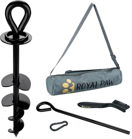 ROYAL-PAW Dog Tie Out Stake - for Large Dogs up to 210 lbs - Heavy Duty Dog Stake for Yard, Beach & Camping Outside - Best in Ground Anchor for a Dog Cable, Leash, Lead Tether (1, Midnight Black)