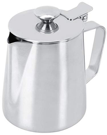 Mousseur à lait 350 ml, tasse de tasse de pichet d'art de moussage de café au lait en acier inoxydable avec couvercle