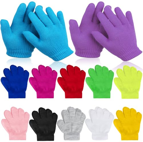 Coopay 12/24/48 Pairs Kid's Winter Warm Magic Gloves Children Stretchy Full Finger Knitted Gloves for Boys Girls Student (12, 12 Mixed Colors, 4-6 Years)