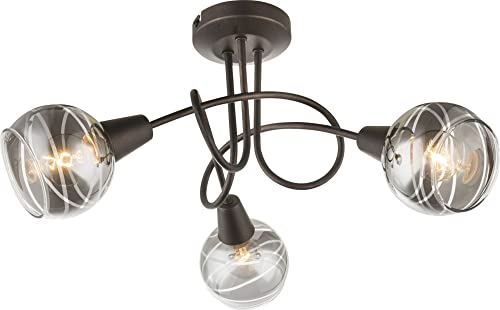 Trango 3-flg. Deckenleuchte 1010-35SD Schwarz-Optik schwenkbar *WOW* inkl. 3x 3-Stufen dimmbar LED-Leuchtmittel 3000K warmweiß Deckenlampe mit Design rauchigen Glasschirmen Wohnzimmer Deckenstrahler