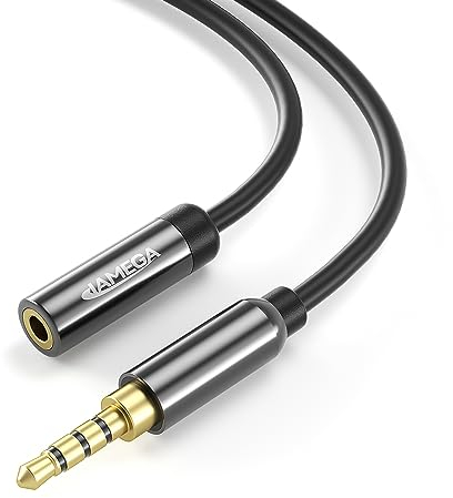 JAMEGA - 1,5m Aux Verlängerung 4 Polig TRRS 3.5mm Klinke Mikrofon Kopfhörer Verlängerung Kabel Headset Verlängerungskabel Stereo Audio Klinkenkabel mit 24K Vergoldete Kontakte