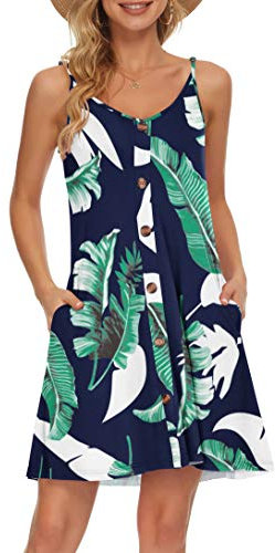 AUSELILY Women's Summer Dresses Spaghetti Strap Beach Wear Cover Ups V Neck Casual Dress with Pockets