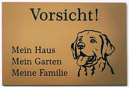 Warnschild Vorsicht Labrador Schild Hundeschild Haus Garten Familie Gold (15x10cm Selbstklebend)