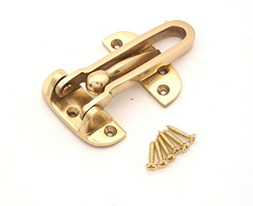 Infinity Decor Vintage Style Polished Brass Front Door Chain Restrictor Lock with Swing Bar Security Latch Catch for Main Door Gate
