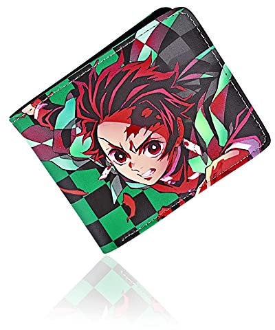 Roffatide Anime Demon Slayer Kamado Tanjirou Portefeuilles en Cuir Artificiel Mince Portefeuille À Deux Volets Portefeuille À Usages Multiples