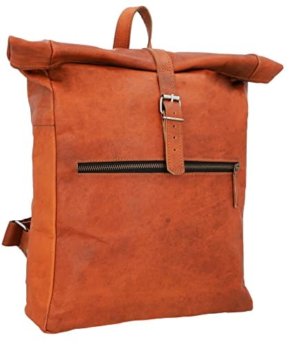 Gusti Rucksack Leder - Milo Damen Fahrradrucksack 13L Rolltop Laptoptasche Vintage Lederrucksack Kurierrucksack Wanderrucksack Backpack Unirucksack 15 Zoll Braun