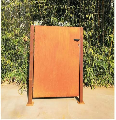 Edelrost Gartentor inkl. Pfosten aus Cortenstahl 1.2mm Rost Handarbeit B101.5cm (ink.Pfosten:6cm) H120cm (032064C-R : DIN rechts, Ohne Türschloss)